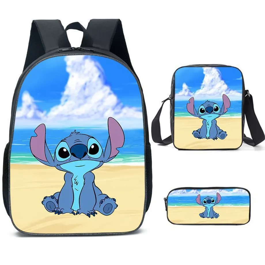 Dětský set 3 kusů školních věcí s motivem oblíbených kreslených postav Lilo a Stitch Batoh / taška přes rameno / penál