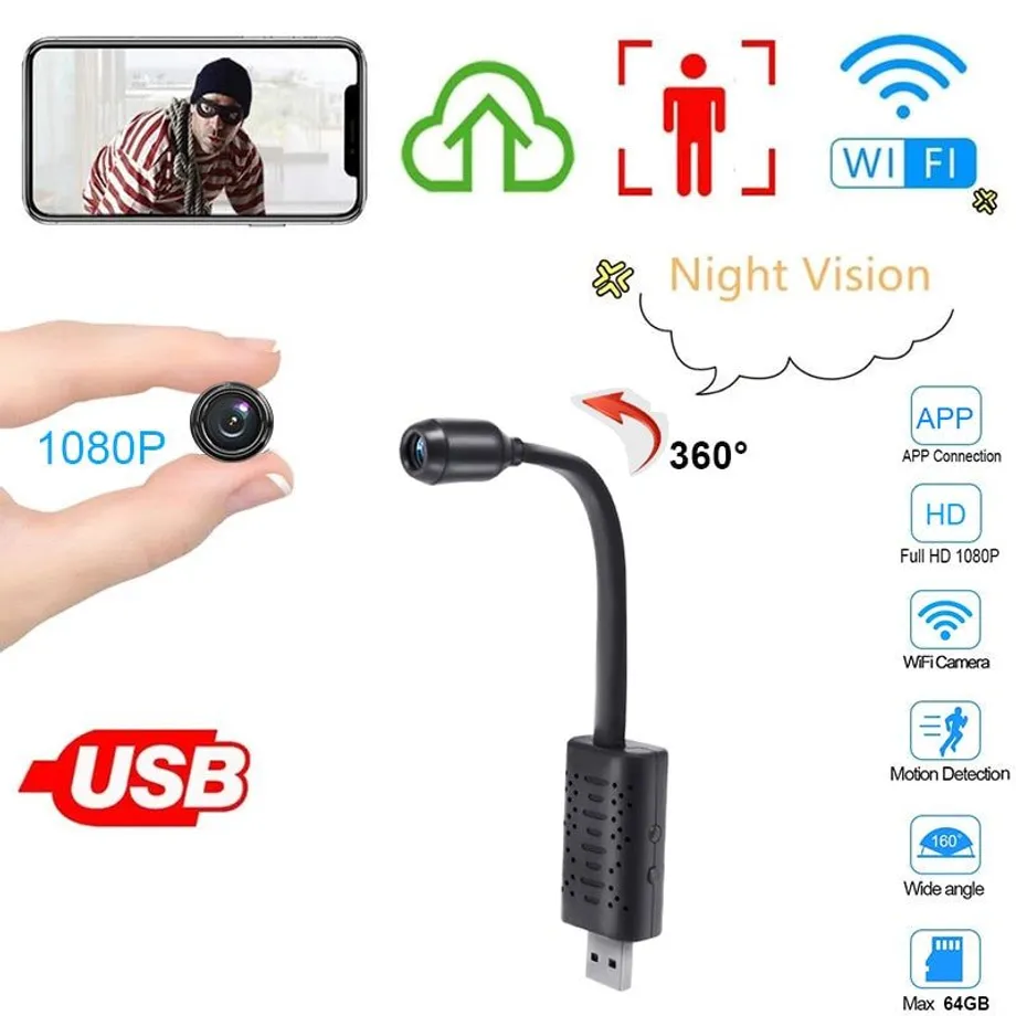 Mini dohledová kamera s Wifi IP USB Full HD 720P