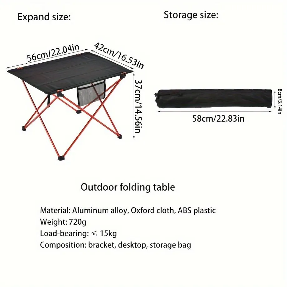 Skládací outdoorový stůl, plážový stůl s síťovinou, přenosný stůl na gril, kempování a piknik