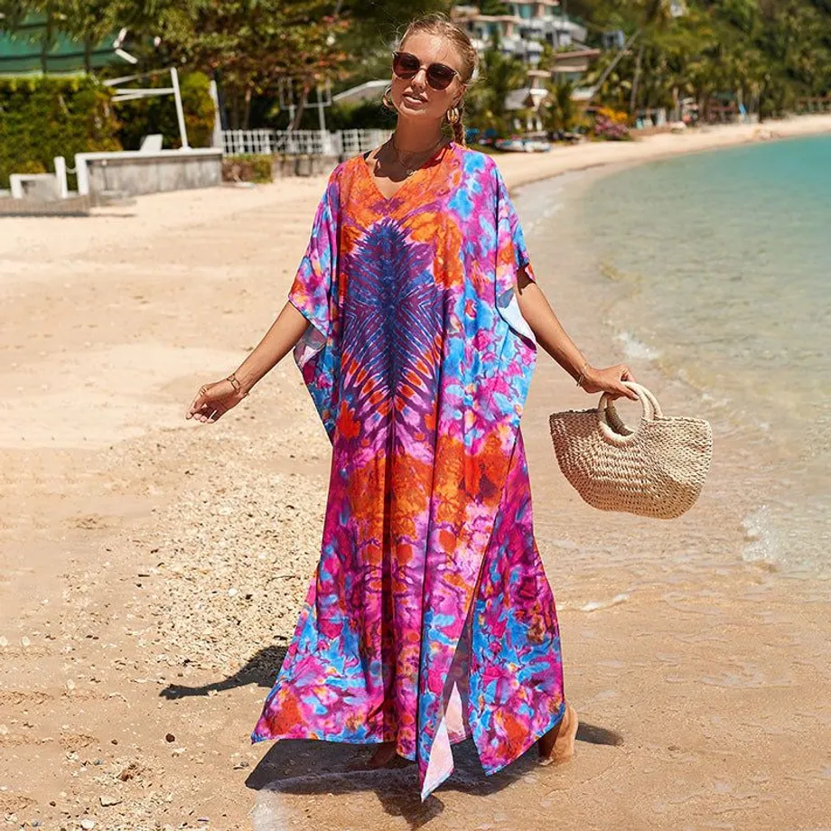 Nové bavlněné polohování Etnický vítr tisk Beach Cover-ups