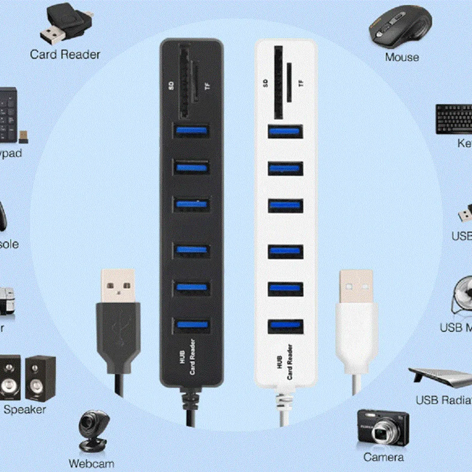 Vysokorychlostní rozbočovač USB HUB 2 v 1 Čtečka karet SD - 2 barvy