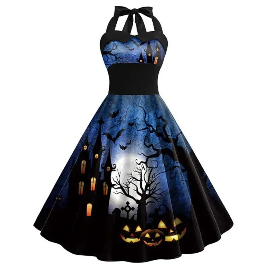 Halloweenské šaty pro ženy - Sexy, se zapínáním na krku, vintage, elegantní kostýmy na večerní večírek 004 XXL