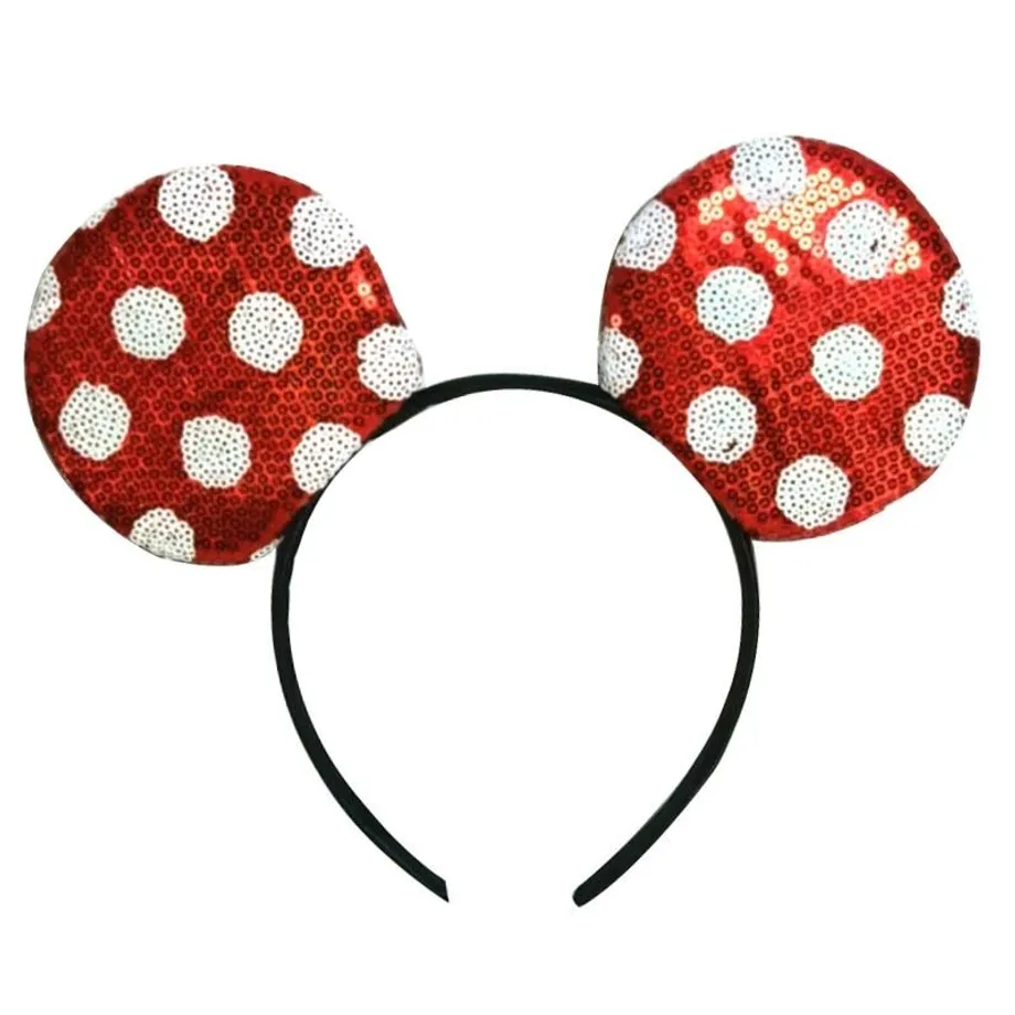 Dětská trendy flitrovaná čelenka s oušky v motivech Mickey a Minnie Mouse