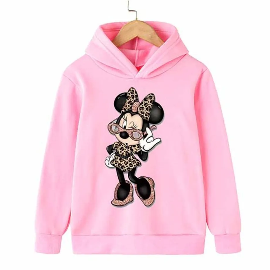 Dětská stylová mikina s kapucí a pohádkovým potiskem Mickey a Minnie