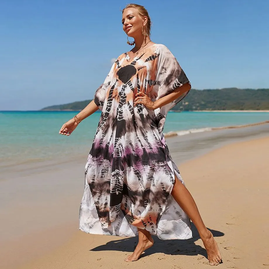 Nové bavlněné polohování Etnický vítr tisk Beach Cover-ups