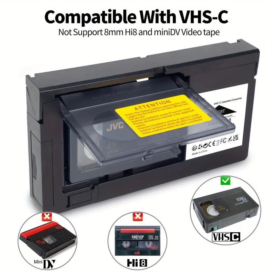 Adaptér pro konverzi VHS-C kazet: Z VHS na VHS-C (Nekompatibilní s MiniDV/Hi8)