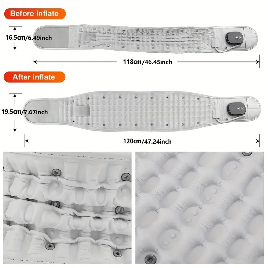 1ks Pás na záda s dekompresí, podpora dolní bederní části, ruční nafukování, 3 teplotní stupně, 3 vibrační masáže, úleva od bolesti zad