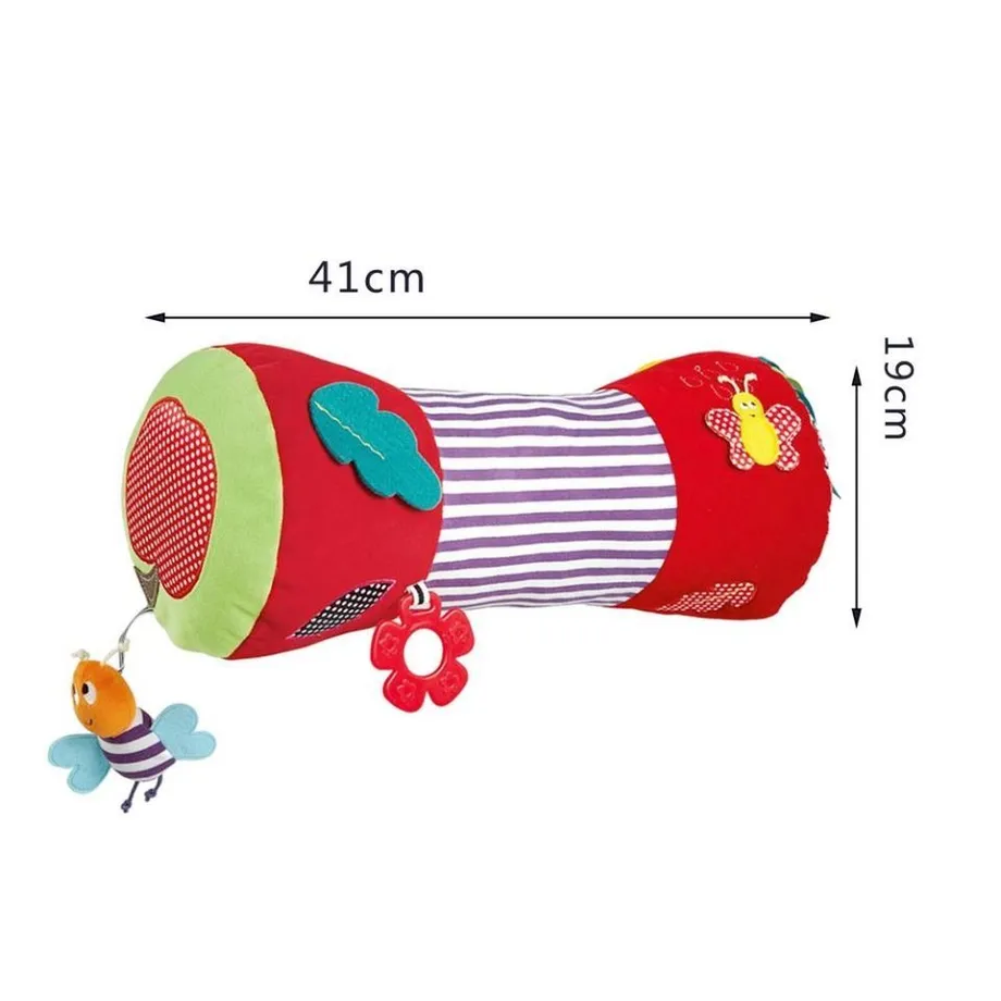 Plyšový válec pro nejmenší s měkkým polštářkem a zavěšenými hračkami