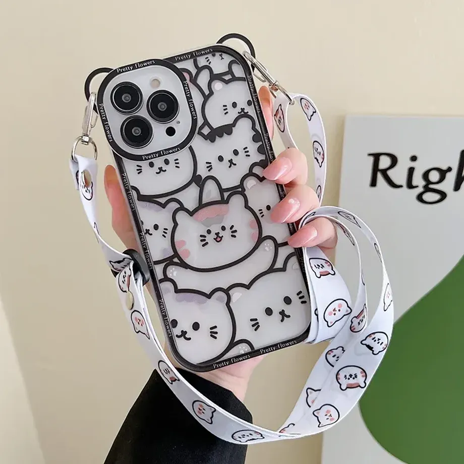 Silikonové transparentní pouzdro na telefony iPhone s motivy Cute Bear a popruhem na krk