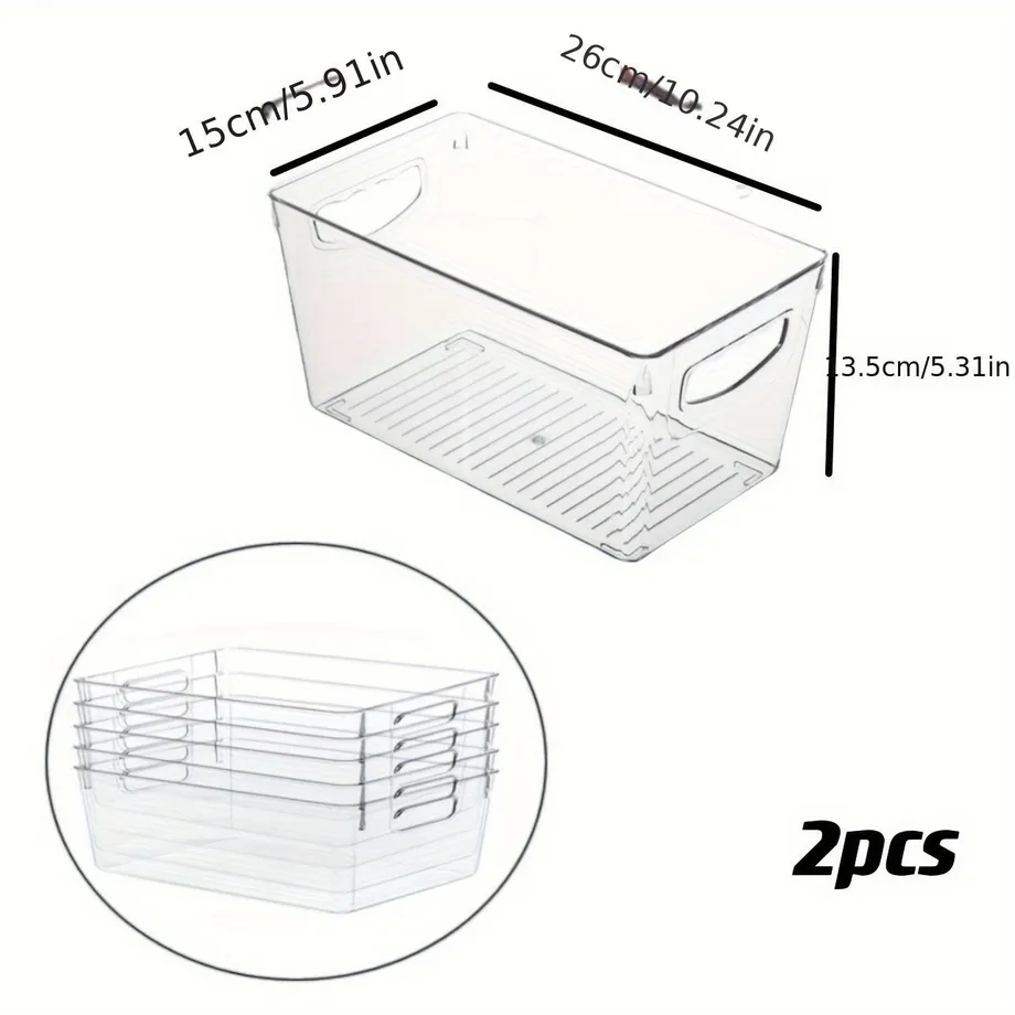 2/4/6ks Stohovatelné úložné boxy do lednice s průhlednými stěnami a madly