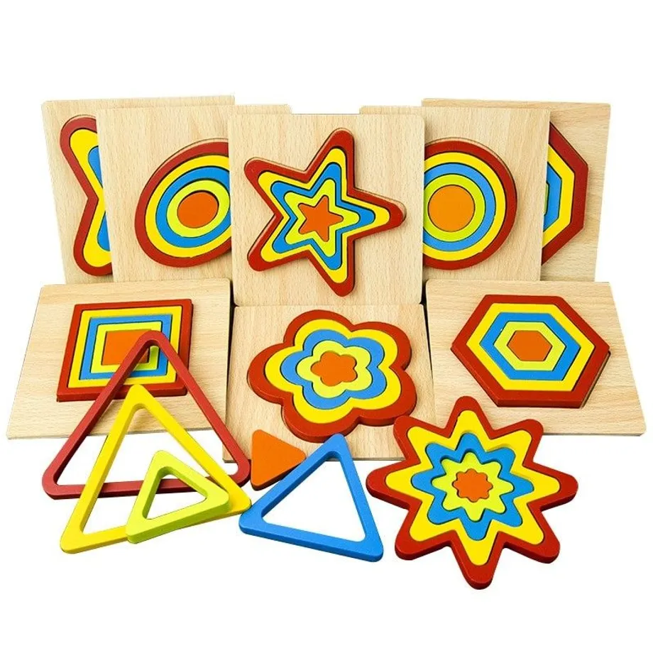 Dřevěné vkládací puzzle geometrické tvary