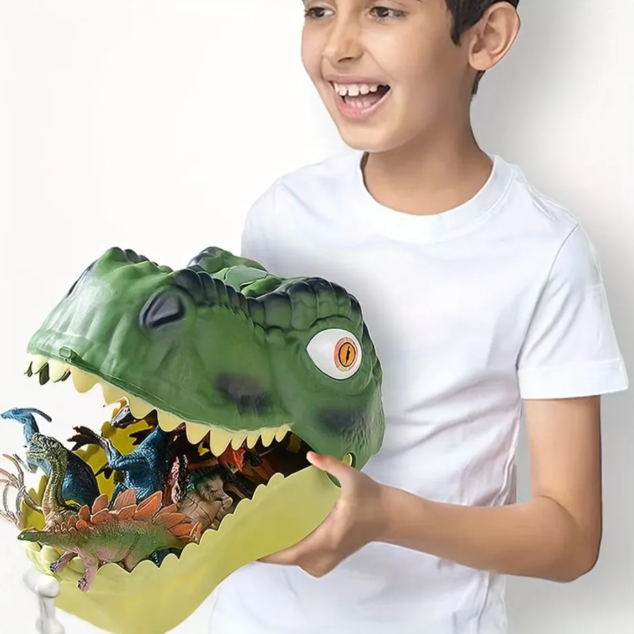 Obří hlava T-Rexa - Dino Model s úložným boxem - Plastiková simulace pro děti & kluky