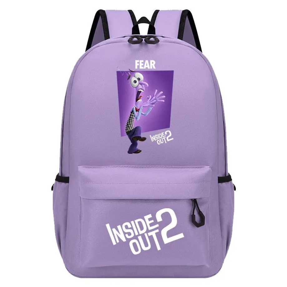 Jednobarevná školní taška s postraními kapsami s potisky V hlavě 2 - Inside Out 2