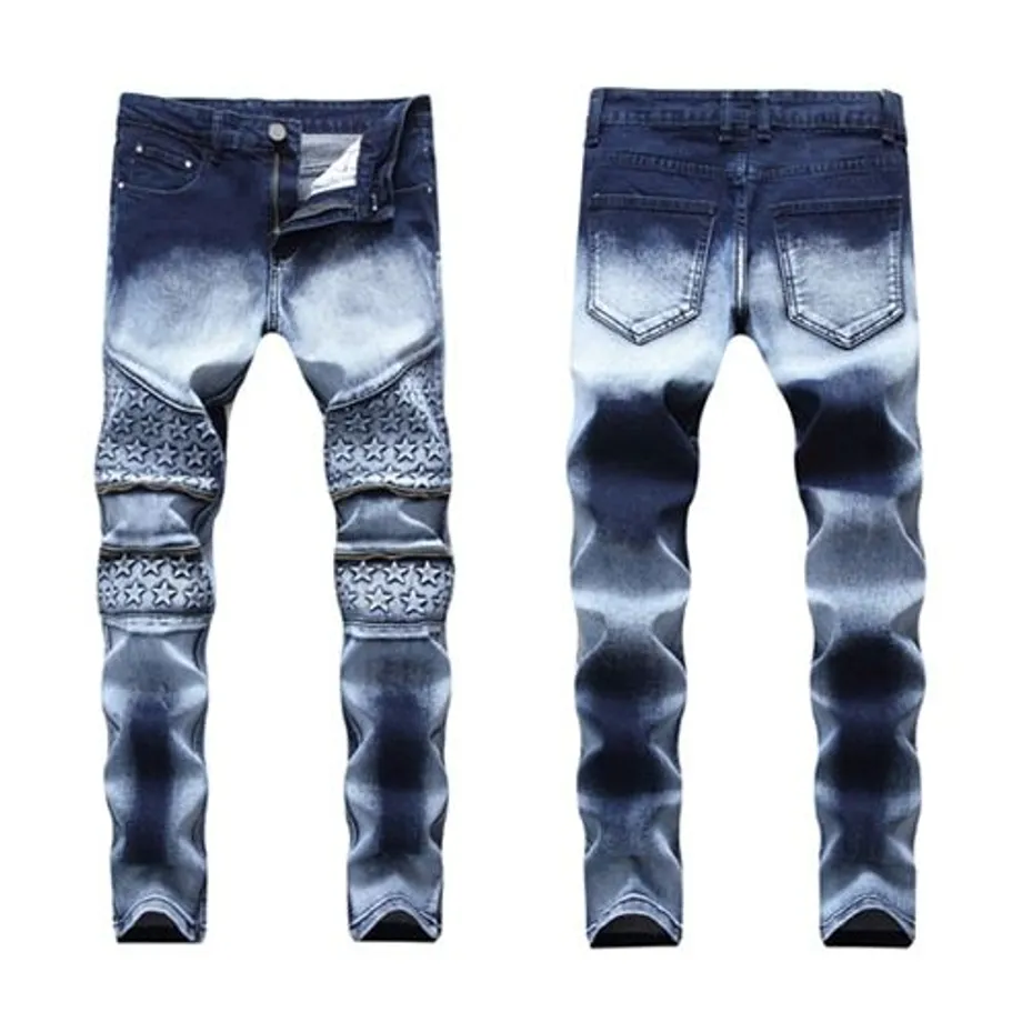 Pánské módní džíny Slim Fit Elastic Ripped Jeans