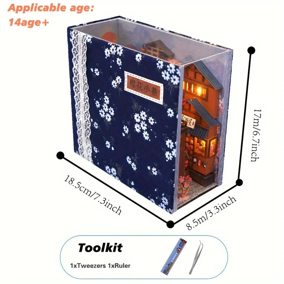 Jedna Kus Sakura Ulička Dům Model Ozdoba, DIY Ručně Sestavit Japonský Knihovník, Mikro 3D Domovský Model Ozdoba, Booknook Vložit Do Knihovny Dekorace, Pro Domov Pokoj Obývací Pokoj Kancelářská Dekorace, Valentýnovo Nový Rok Velikonoční Dárek