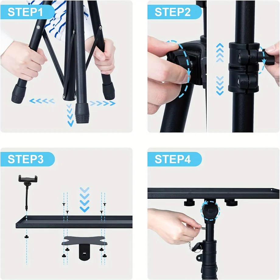 Stojan Na Projektor Po 1 Balení Stativ, Hliníková Slitina, 4dílný Stojan Na Notebook Nastavitelná Výška Od 23,5 Do 161,29 Cm S Držákem Telefonu S Husím Krkem, Pro Stojan Na Notebook Pro Kancelář, Domácnost, Jeviště, Studio, Držák Držáku Na DJ Stojany