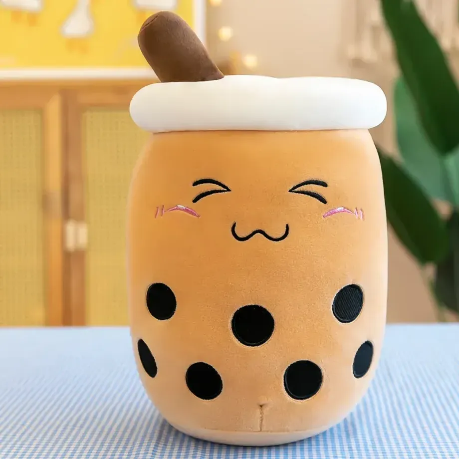 Plyšový polštářek Bubble Tea s tapiokovými perlami