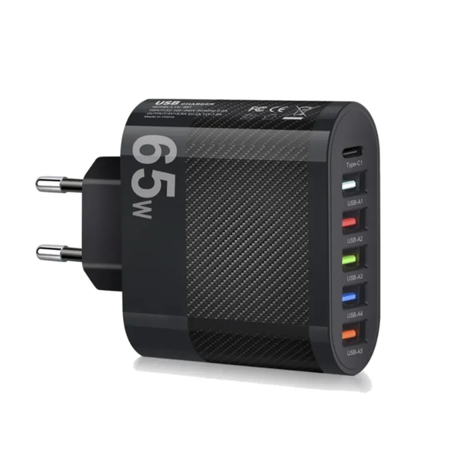 Cestovní rychlonabíječka 65W 6 Portů USB