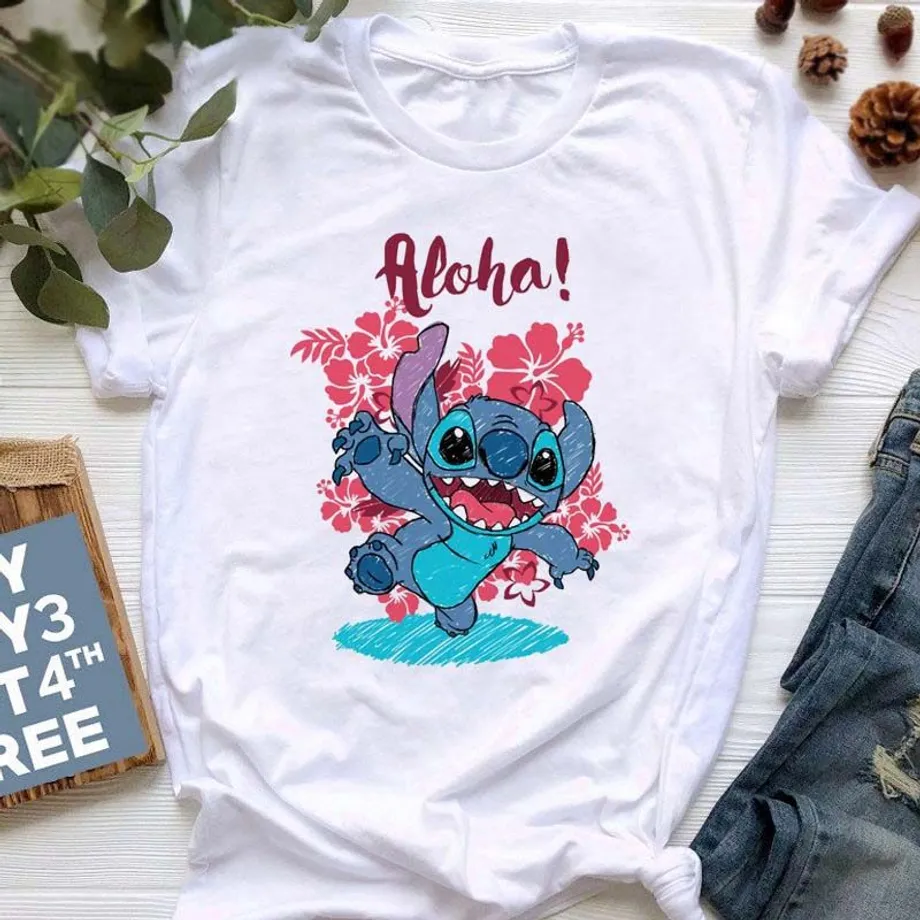 Dámské tričko s krátkým rukávem a roztomilým potiskem Stitch