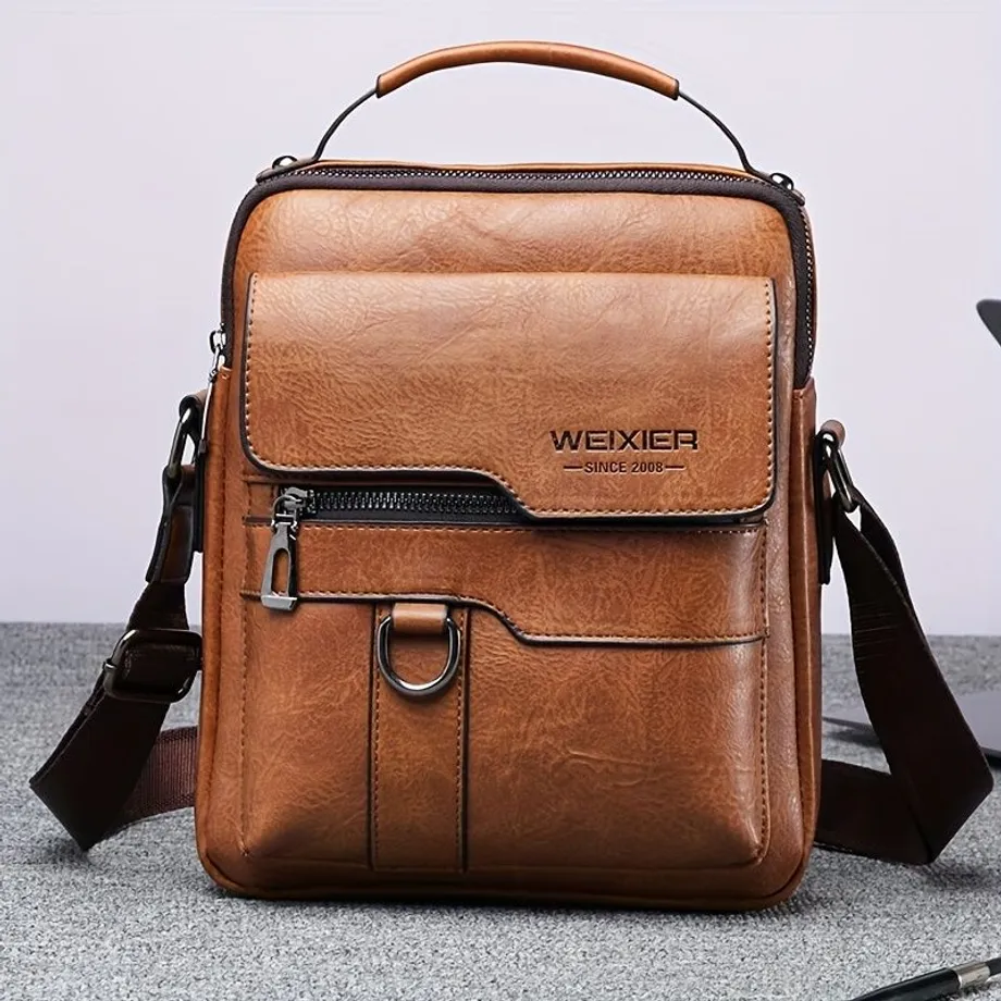 Mužská kožená brašna přes rameno vintage stylu, na ruku i do práce, messenger