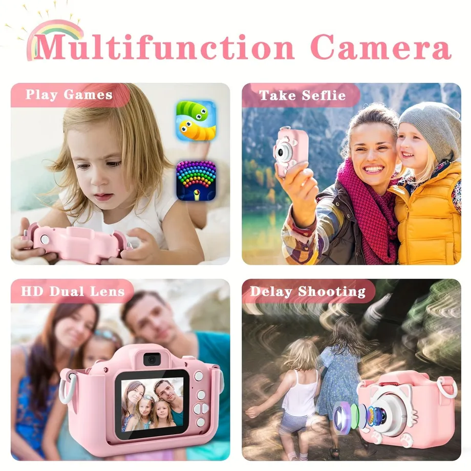 Dětská digitální kamera pro děti - Mini fotoaparát s videem, 32GB karta SD zdarma, perfektní dárek pro kluky i holky