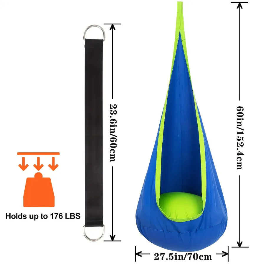 Dětská hnízdová houpačka 1v1 - Pohodlná závěsná síť pro vnitřní i venkovní použití s nafukovacím polštářem a kapsou