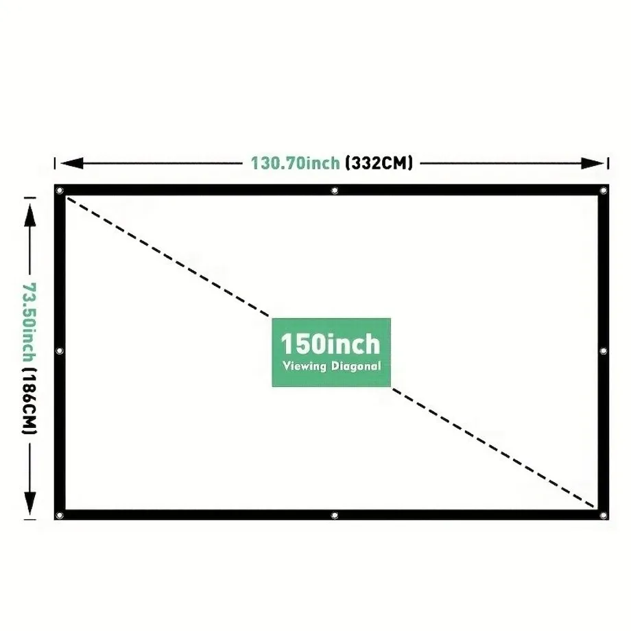 Projekční plátno 381,0 cm 16:9 HD skládací přenosné filmové plátno odolné proti pomačkání Vhodné pro domácí venkovní použití v interiéru Oboustranná projekce