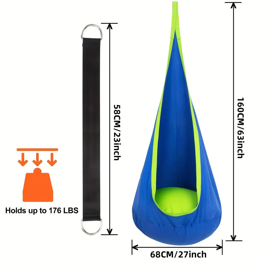 1ks Visící houpací křeslo ve tvaru podu pro vnitřní i venkovní použití s nafukovacím polštářem a kapsou - Nosnost až 79,83 kg