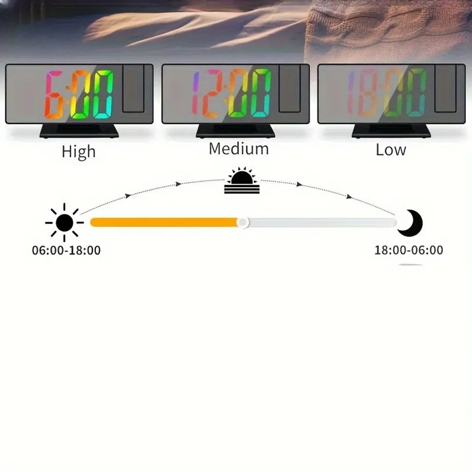 1Ks Otočný Projekční Budík, Zrcadlové Digitální Hodiny s Časem, Teplotou, 3stupňovou Úpravou Jasu, Nočním Režimem, Odložením, Stolní Hodiny 12/24H, USB Projektor LED Hodiny