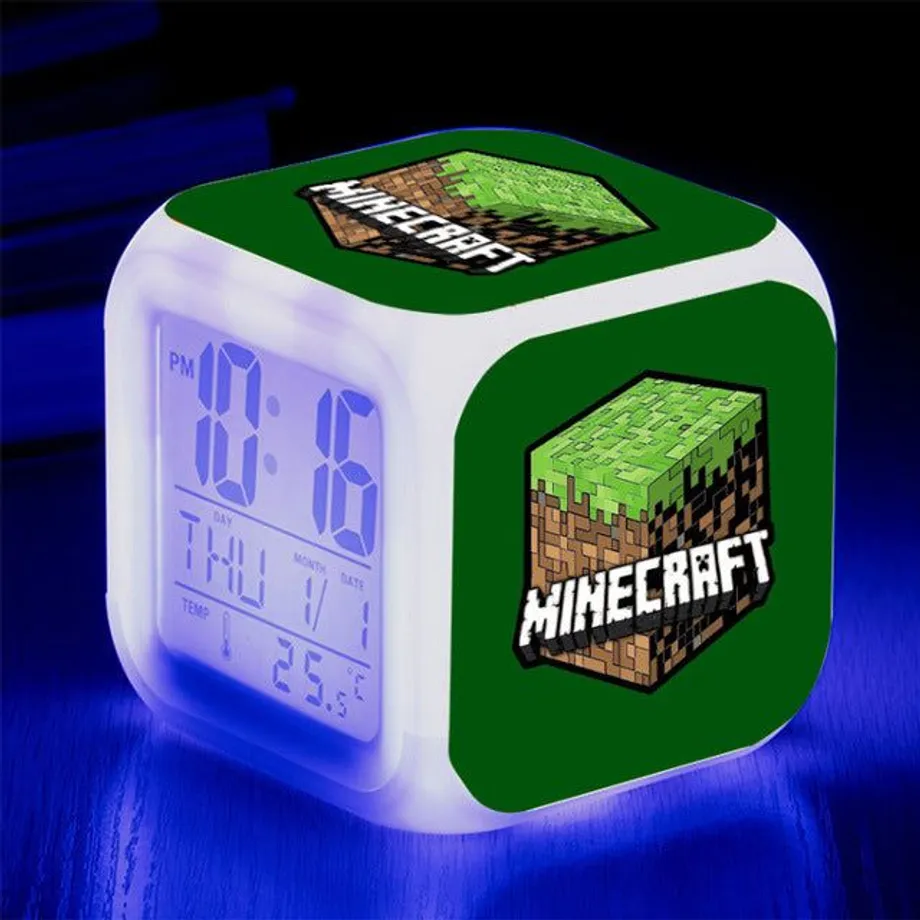 Budík Minecraft s digitálními hodinami s LED displejem