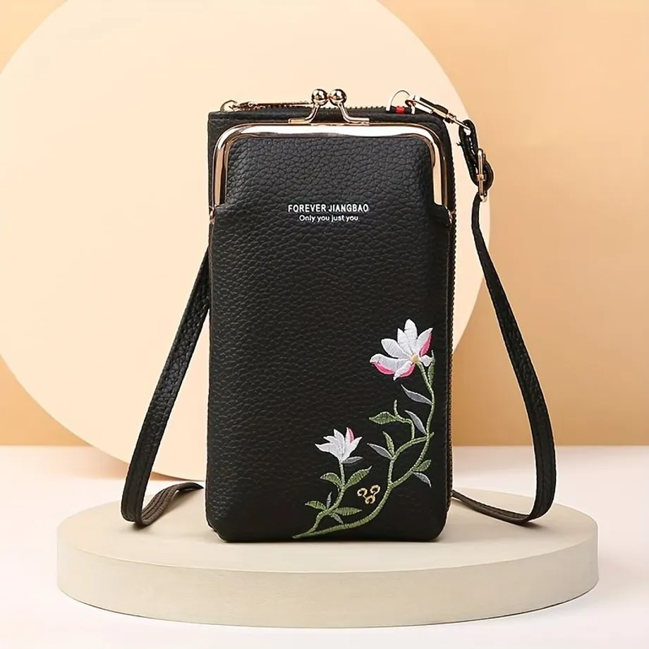 Elegantní mini crossbody kabelka s květinovým vzorem a kapsou na karty