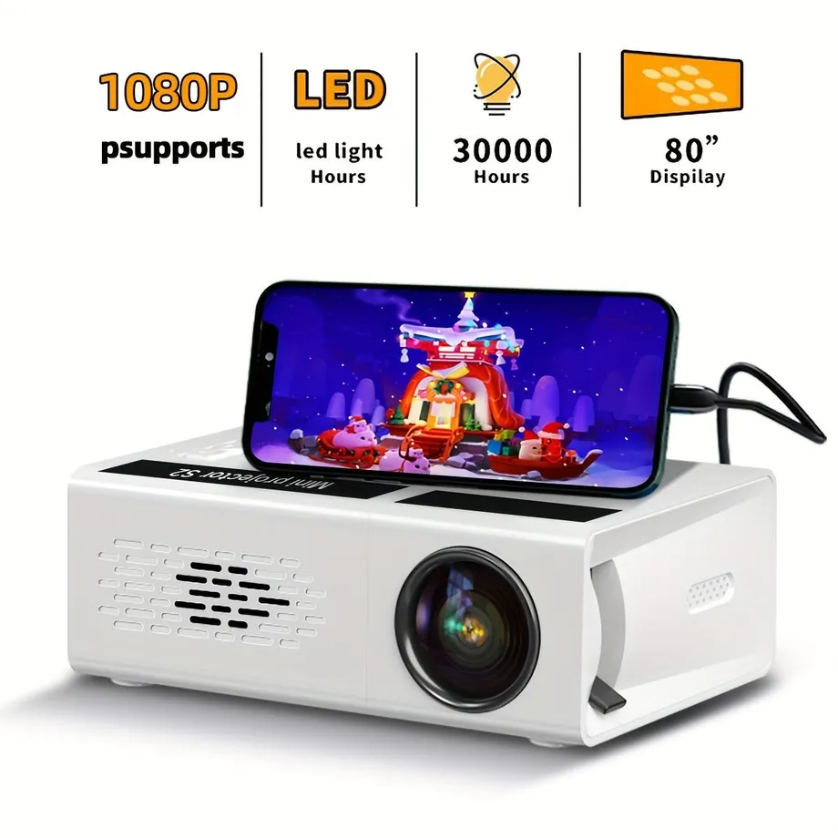 Prenosný projektor s podporou 1080P a 3000 lumenů pro lepší zážitek z filmů, TV a hraní her