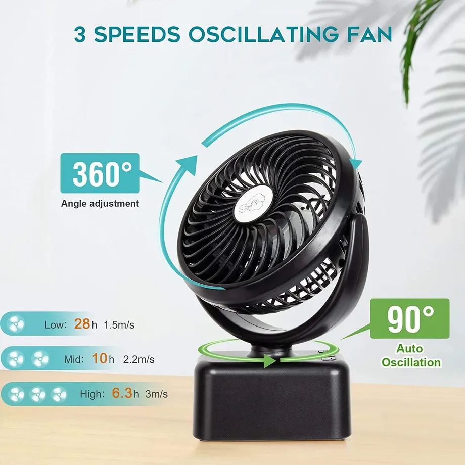 Přenosný kempingový ventilátor s LED světlem s oscilací