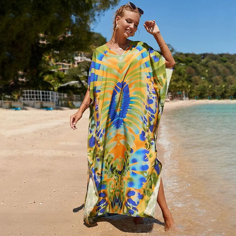 Nové bavlněné polohování Etnický vítr tisk Beach Cover-ups