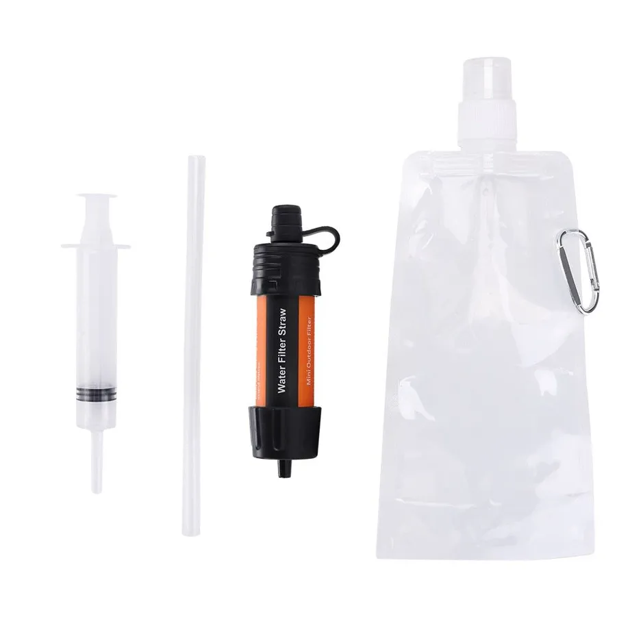 Venkovní pitná voda Filtrační nástroje Hiking Survival Water Purifier w / Straw pro nouzové kempování Hiking Backpack Survival Tool