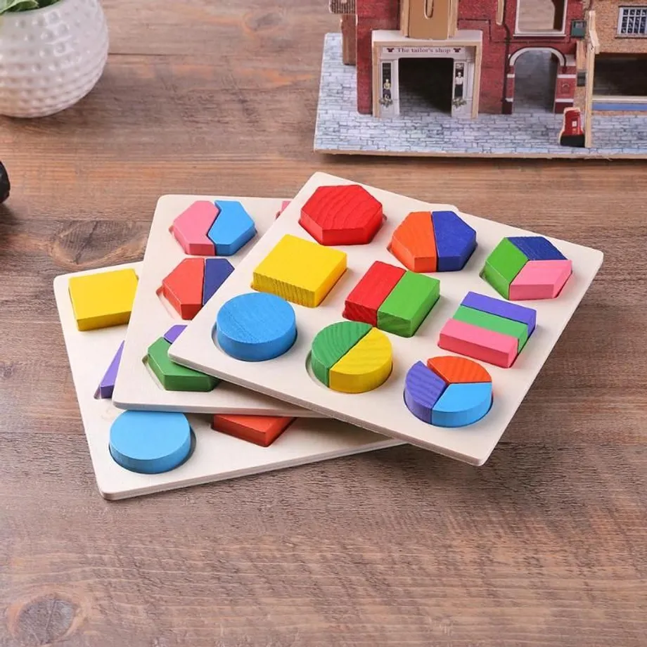 Dřevěné dětské Montessori puzzle - geometrické tvary