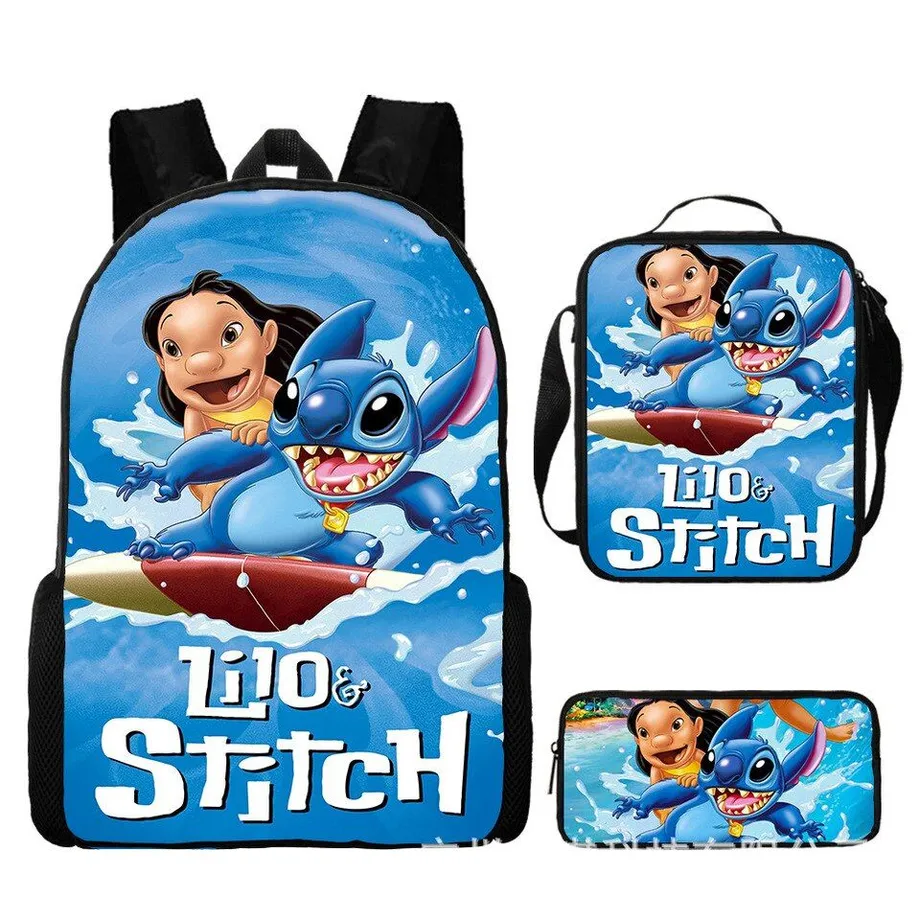 Dětský set 3 kusů školních věcí s motivem oblíbených kreslených postav Lilo a Stitch Batoh / taška přes rameno / penál