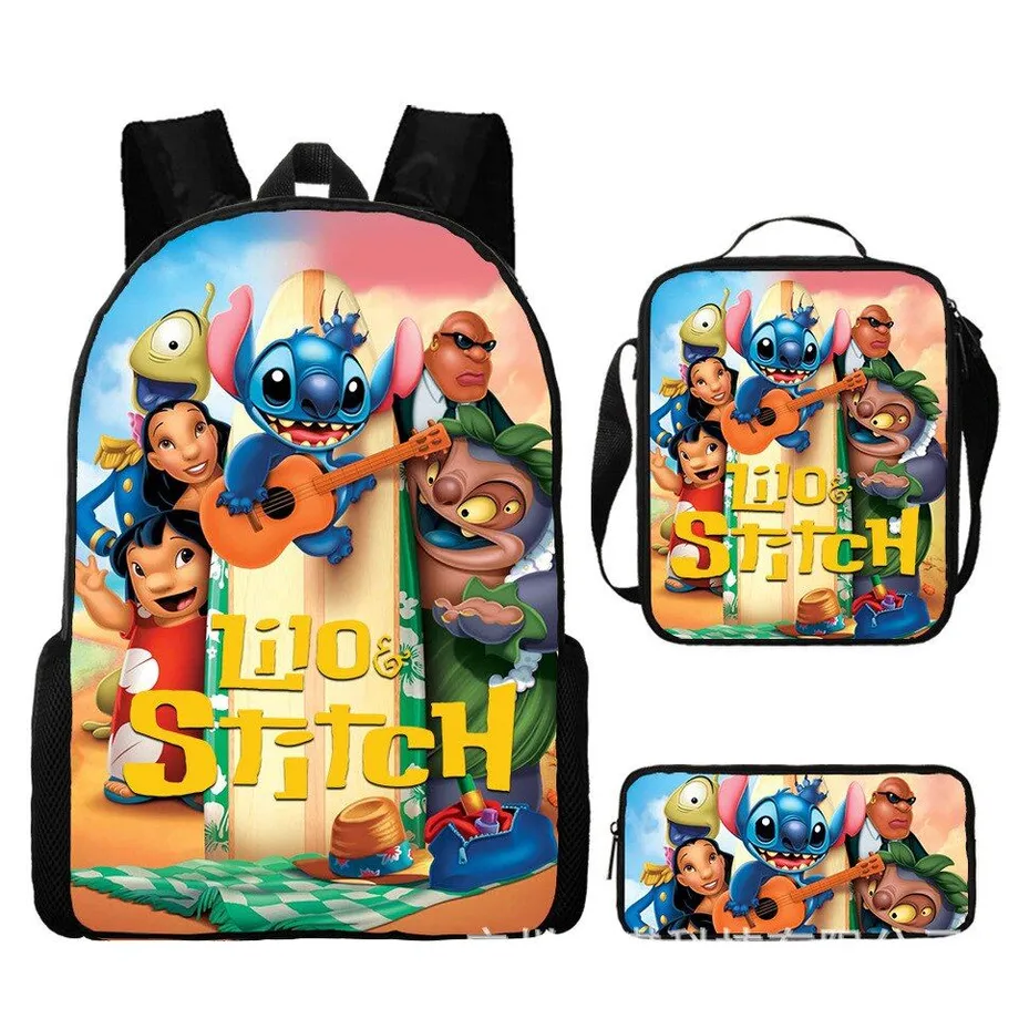 Dětský set 3 kusů školních věcí s motivem oblíbených kreslených postav Lilo a Stitch Batoh / taška přes rameno / penál