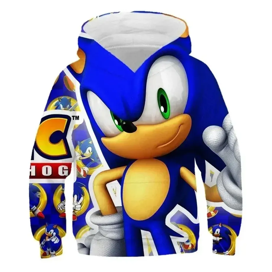 Dětská unisex mikina s kapucí a motivy 3D potisku ježka Sonic