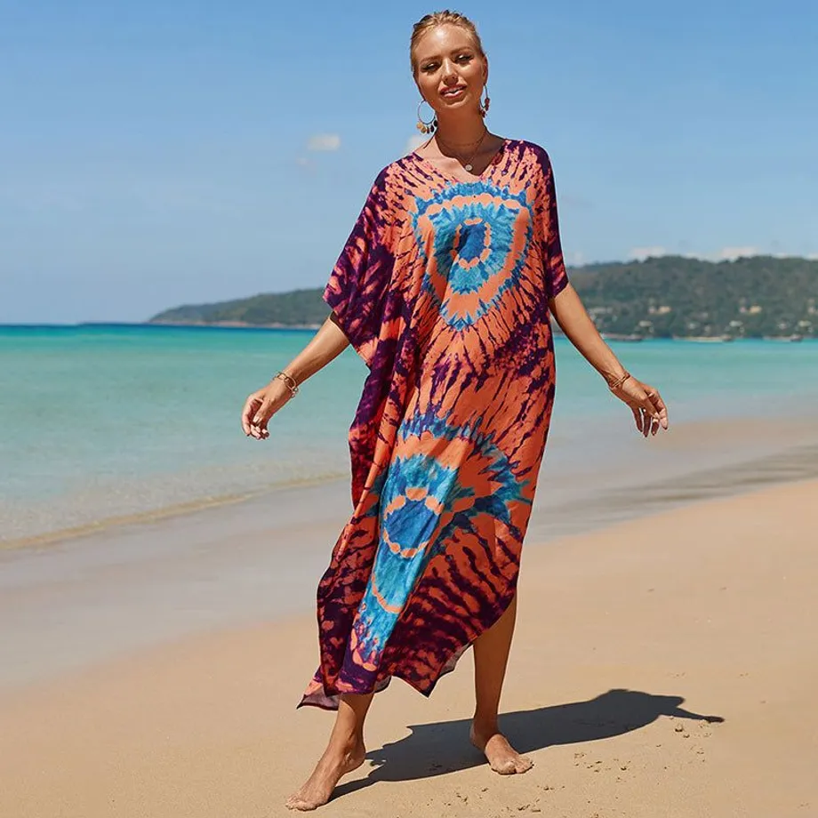 Nové bavlněné polohování Etnický vítr tisk Beach Cover-ups