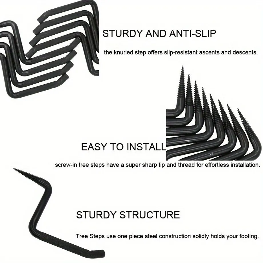 8ks Venkovních Šroubovacích Schůdků Na Strom, Udrží Až 500 Liber (226,79 Kg), Vhodné Pro Lezení Na Hory A Stojan Na Stromy, Protiskluzový Rolovací Vzor, ​​celý Ocelový Materiál, Hmotnost 261 G