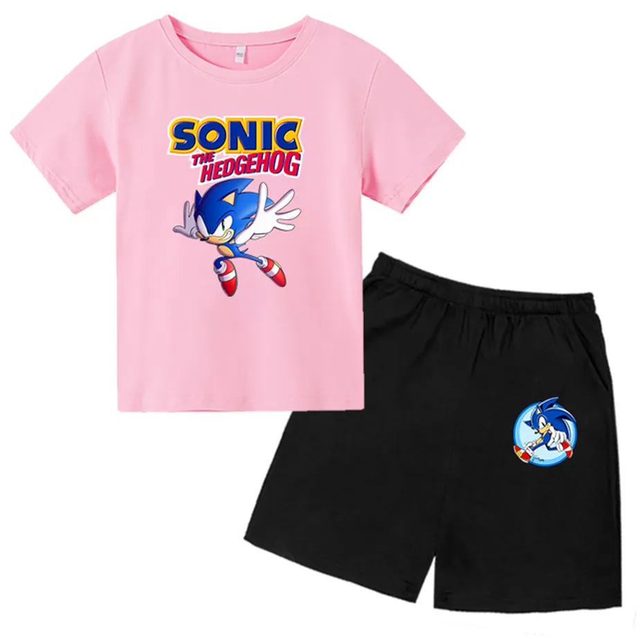 Dětská sportovní souprava s potiskem ježka Sonic - šortky + tričko