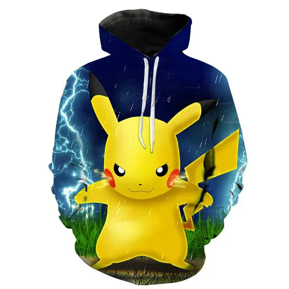 Stylová unisex mikina s klokánkou a potiskem Pokémon Pikachu