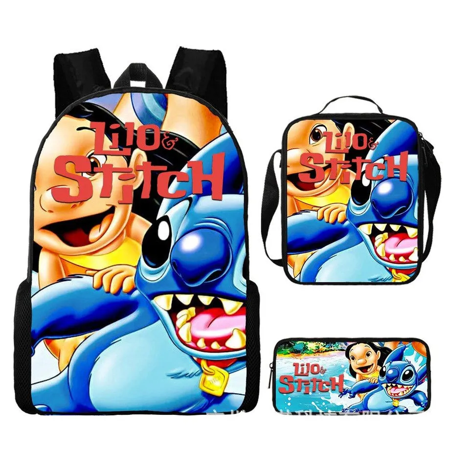 Dětský set 3 kusů školních věcí s motivem oblíbených kreslených postav Lilo a Stitch Batoh / taška přes rameno / penál