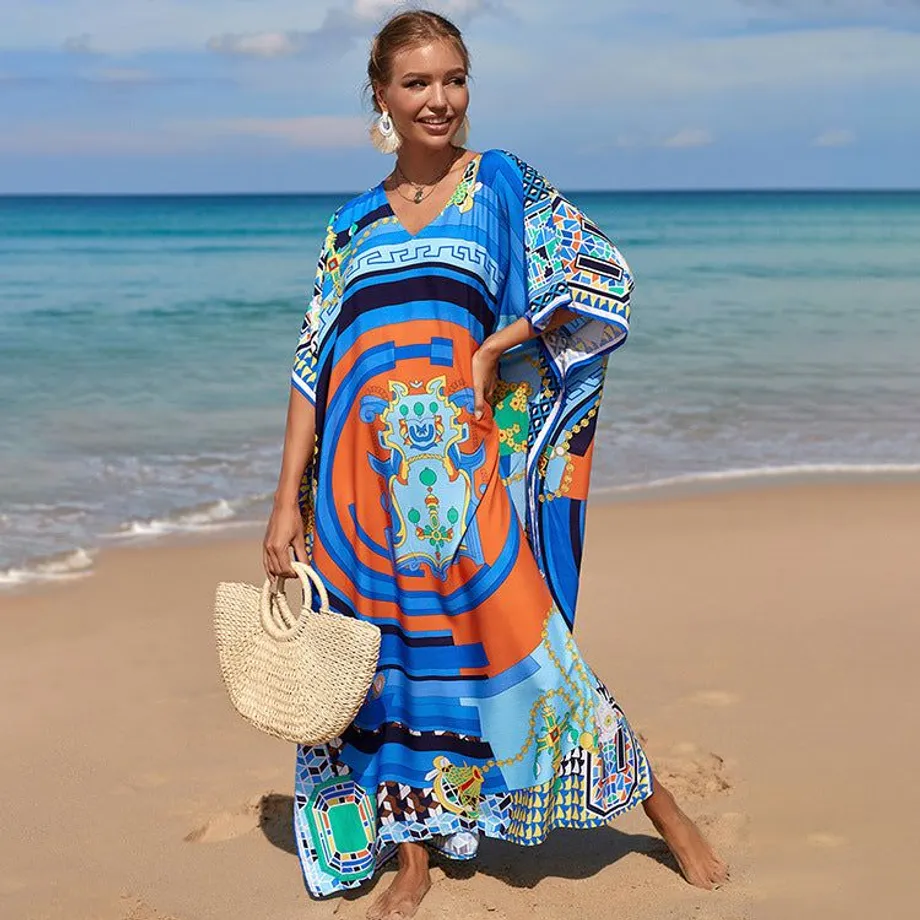 Nové bavlněné polohování Etnický vítr tisk Beach Cover-ups