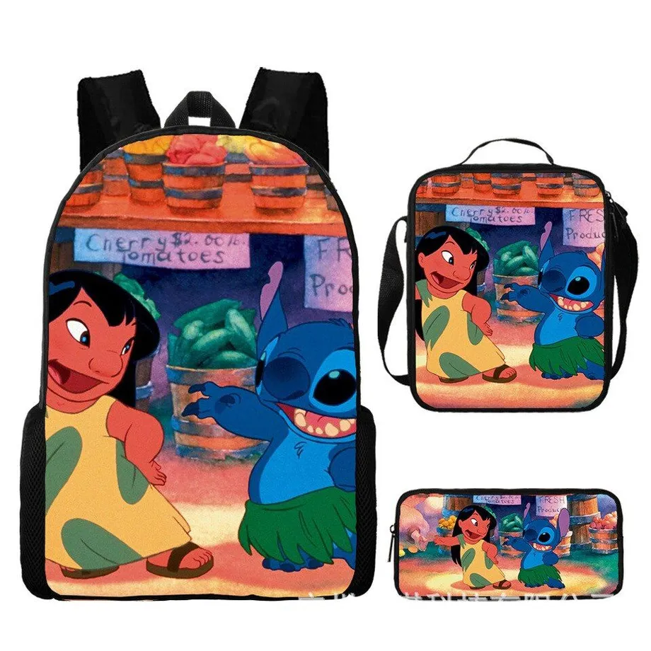 Dětský set 3 kusů školních věcí s motivem oblíbených kreslených postav Lilo a Stitch Batoh / taška přes rameno / penál