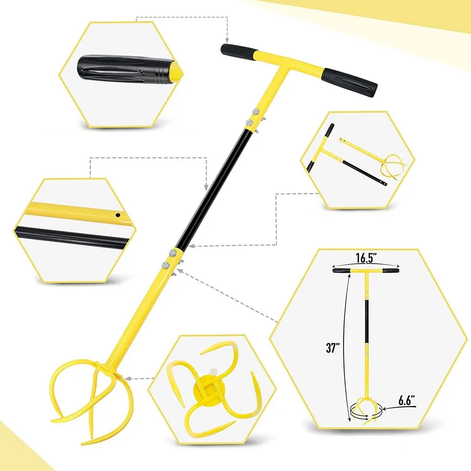 Zahradní kultivátor - kypřič půdy s otočnou rukojetí a odnímatelným spirálovitým nástavcem