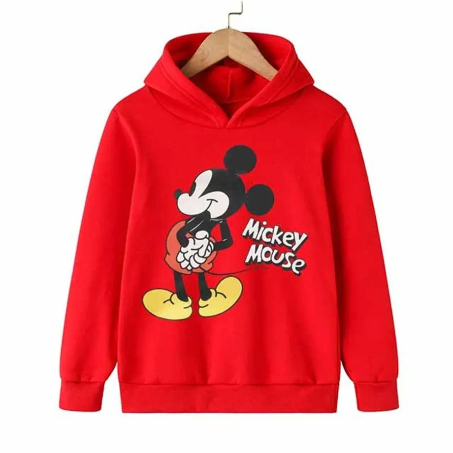 Dětská stylová mikina s kapucí a pohádkovým potiskem Mickey a Minnie