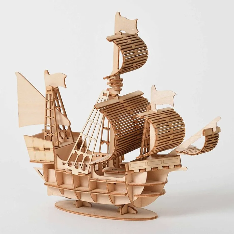 Dřevěné 3D vzdělávací puzzle - model letadla, vláčku nebo lodi