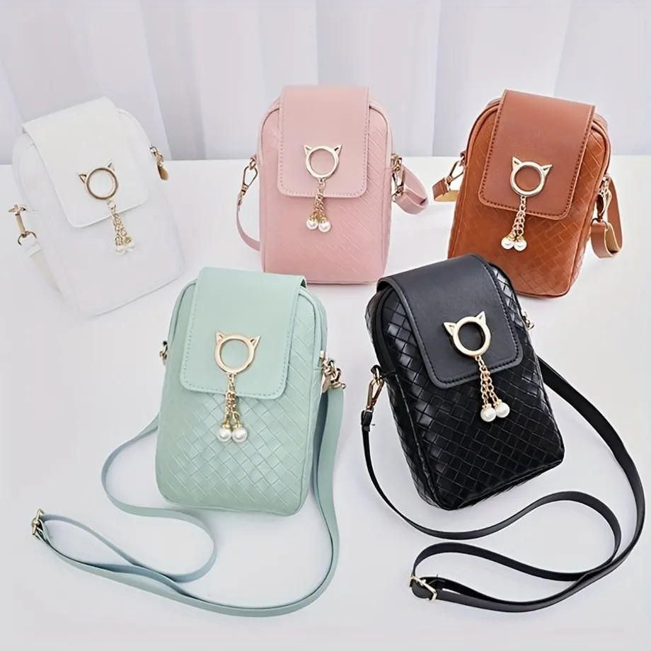 Mini módní tkaná kabelka na telefon, crossbody kabelka, dámská crossbody kabelka a peněženka v jednom